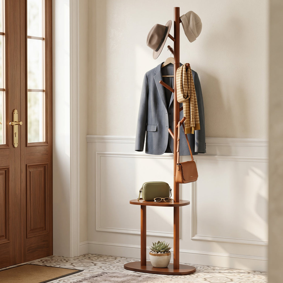 Walnut Rubber Wood Coat Rack