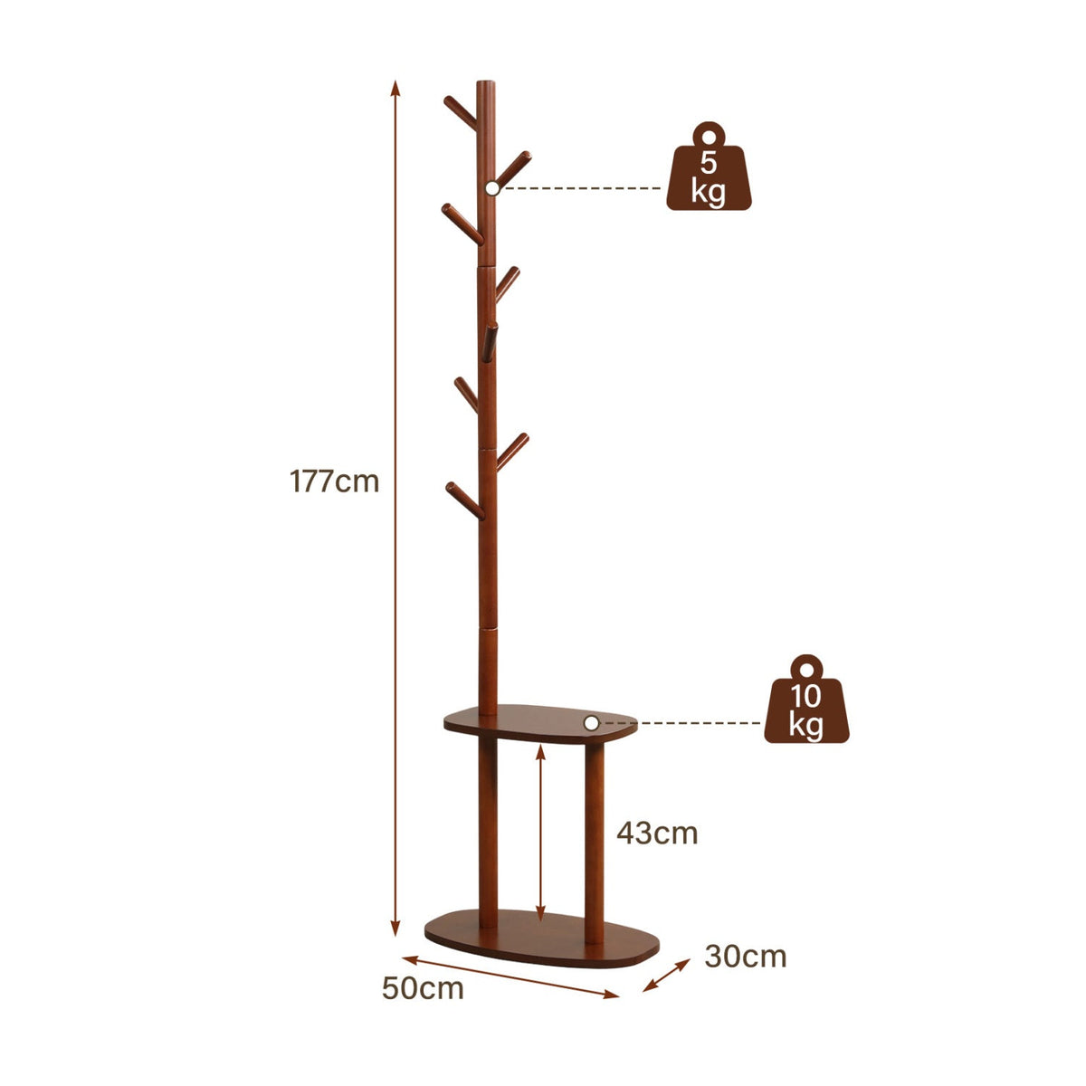 Walnut Rubber Wood Coat Rack