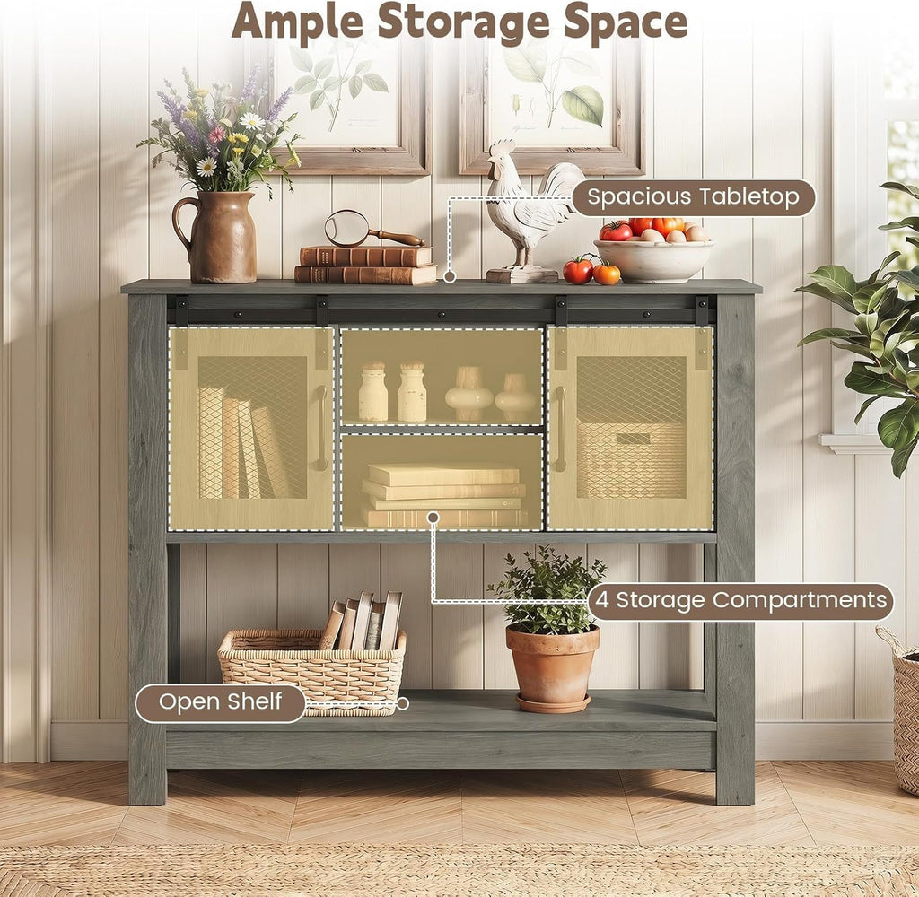 Farmhouse Console Table with 2 Sliding Barn Doors