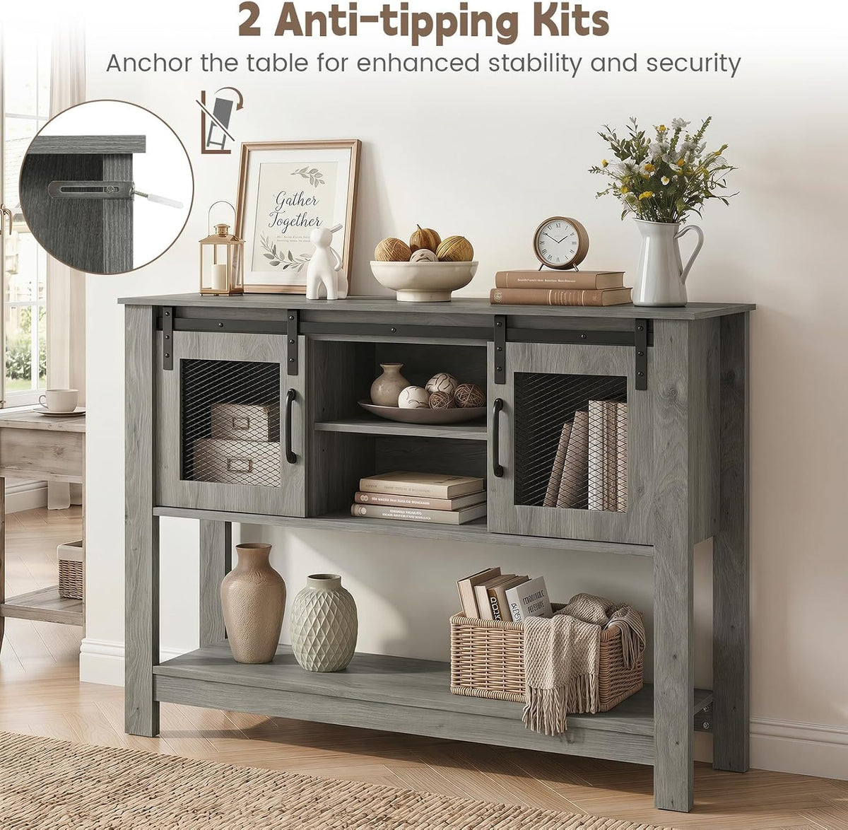 Farmhouse Console Table with 2 Sliding Barn Doors