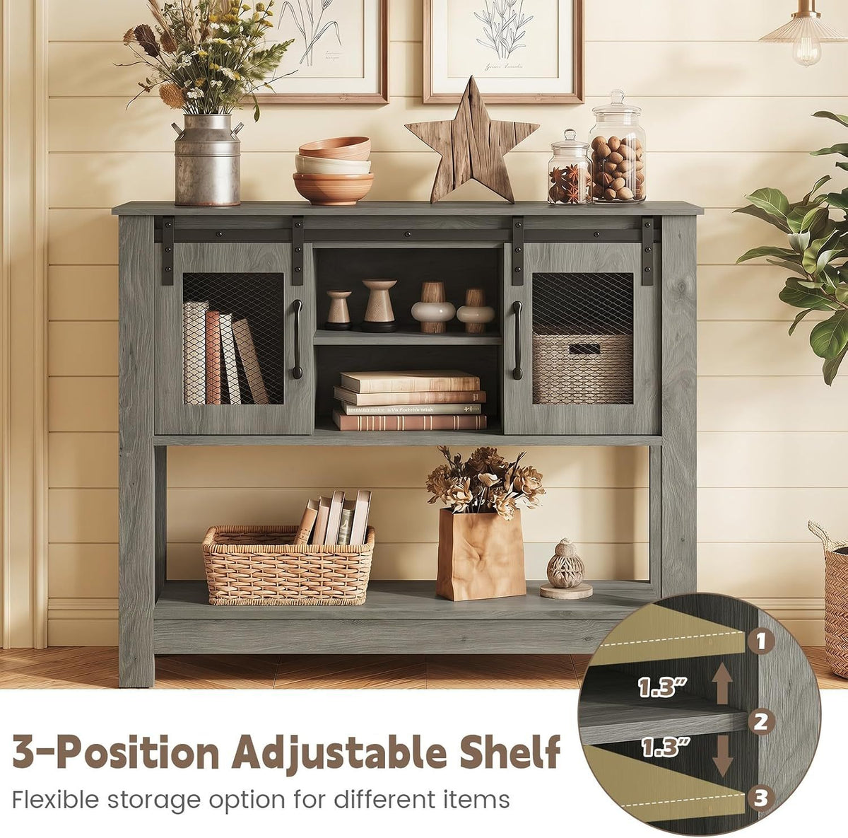 Farmhouse Console Table with 2 Sliding Barn Doors