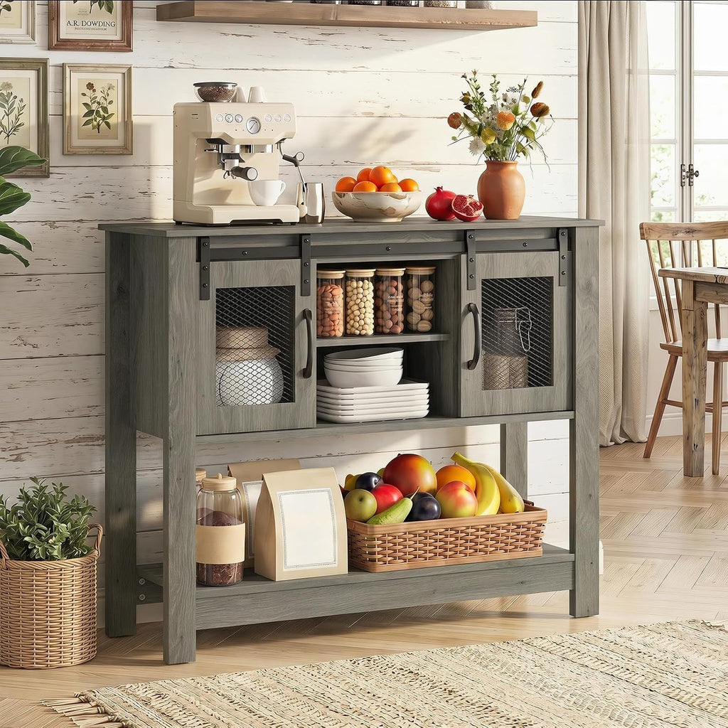 Farmhouse Console Table with 2 Sliding Barn Doors