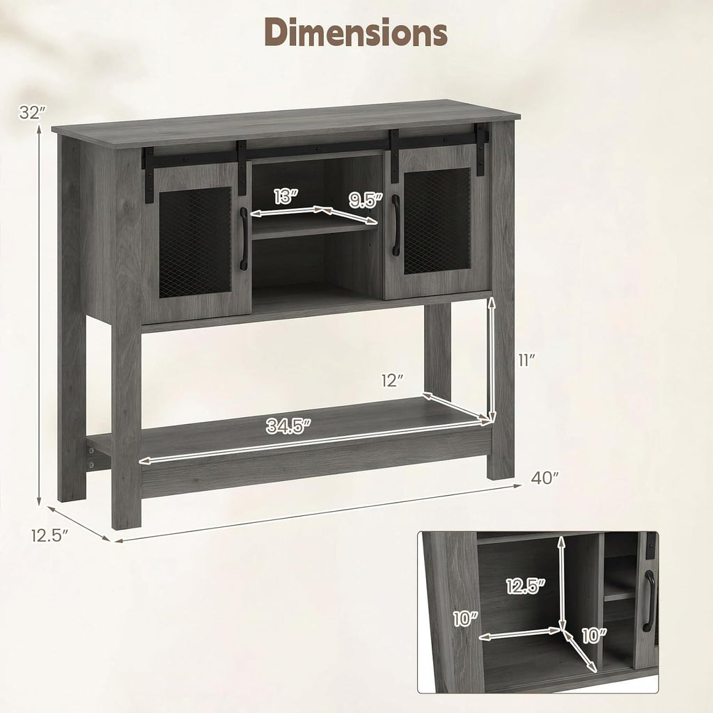 Farmhouse Console Table with 2 Sliding Barn Doors