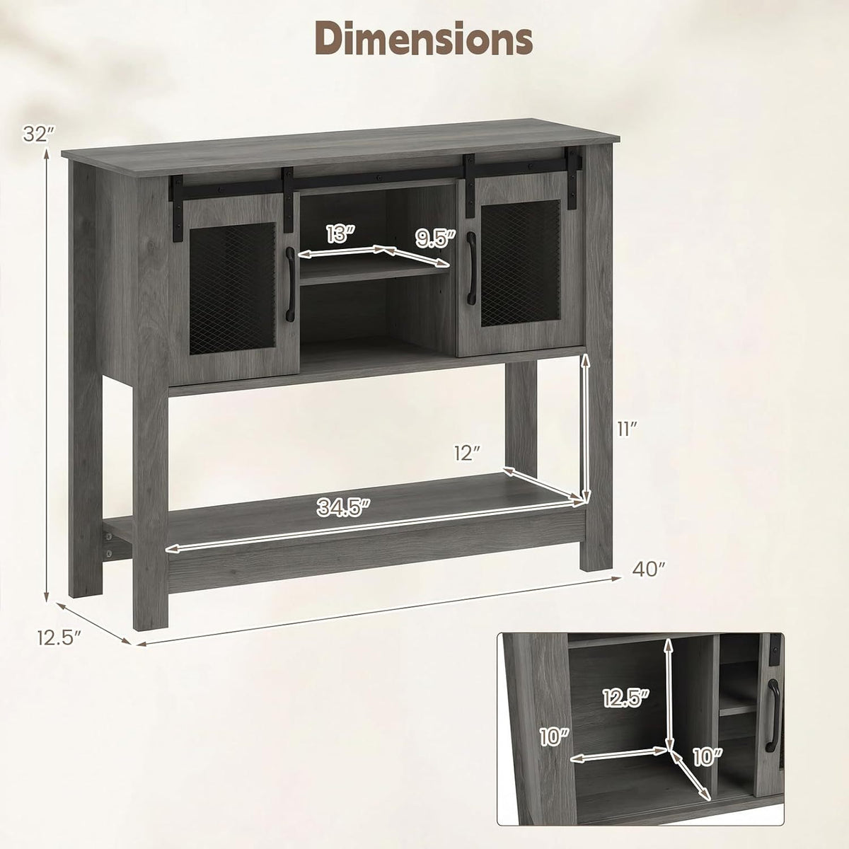 Farmhouse Console Table with 2 Sliding Barn Doors