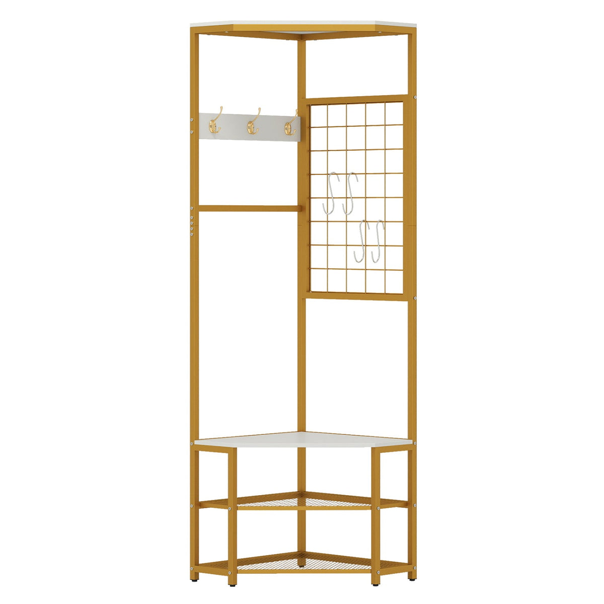 Corner Hall Tree with Coat Rack & Storage Shelves