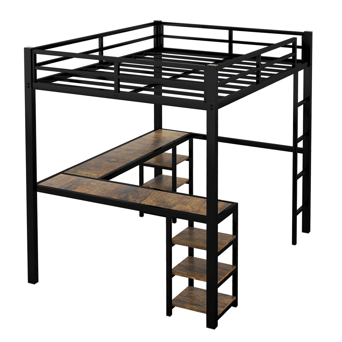 Full Metal Loft Bed with Desk, Shelves & Ladder