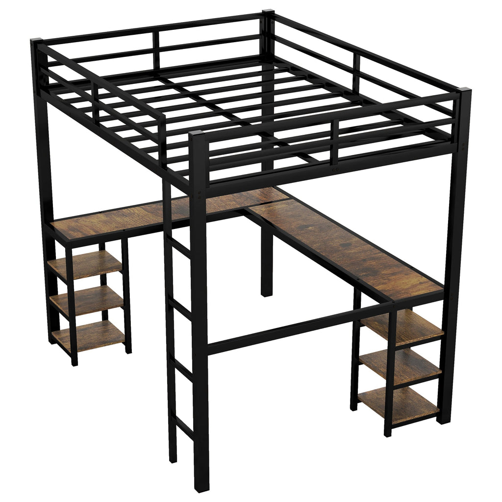 Full Metal Loft Bed with Desk, Shelves & Ladder