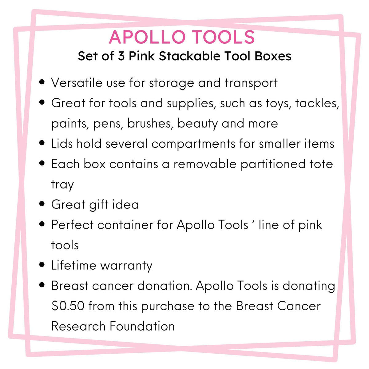3-Piece Stackable Tool Box Set – Pink