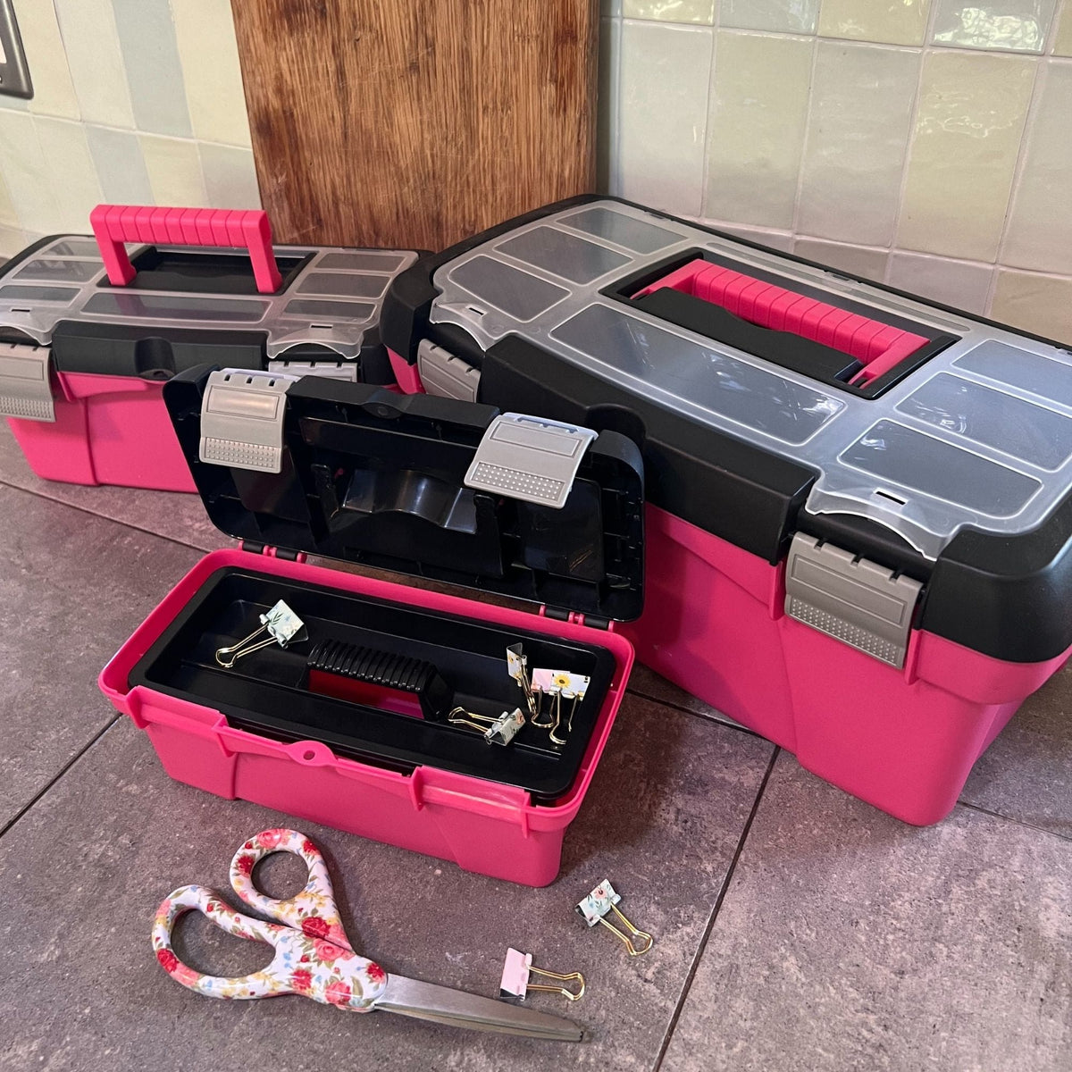 3-Piece Stackable Tool Box Set – Pink