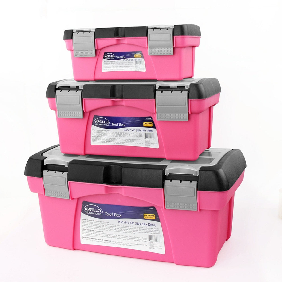 3-Piece Stackable Tool Box Set – Pink