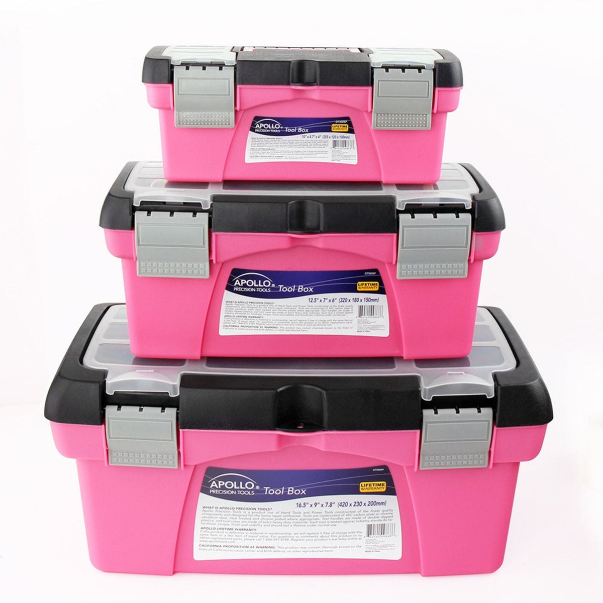 3-Piece Stackable Tool Box Set – Pink