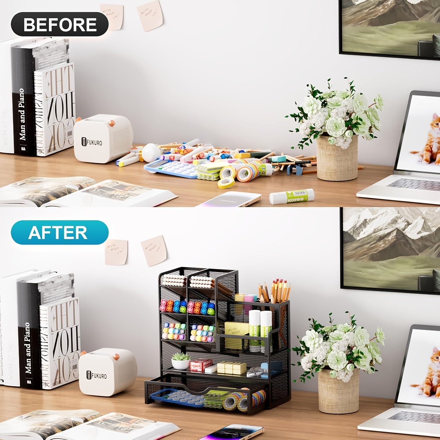 Multi-Layer Iron Mesh Desk Organizer – Large Capacity Desktop Storage for Office, School & Home