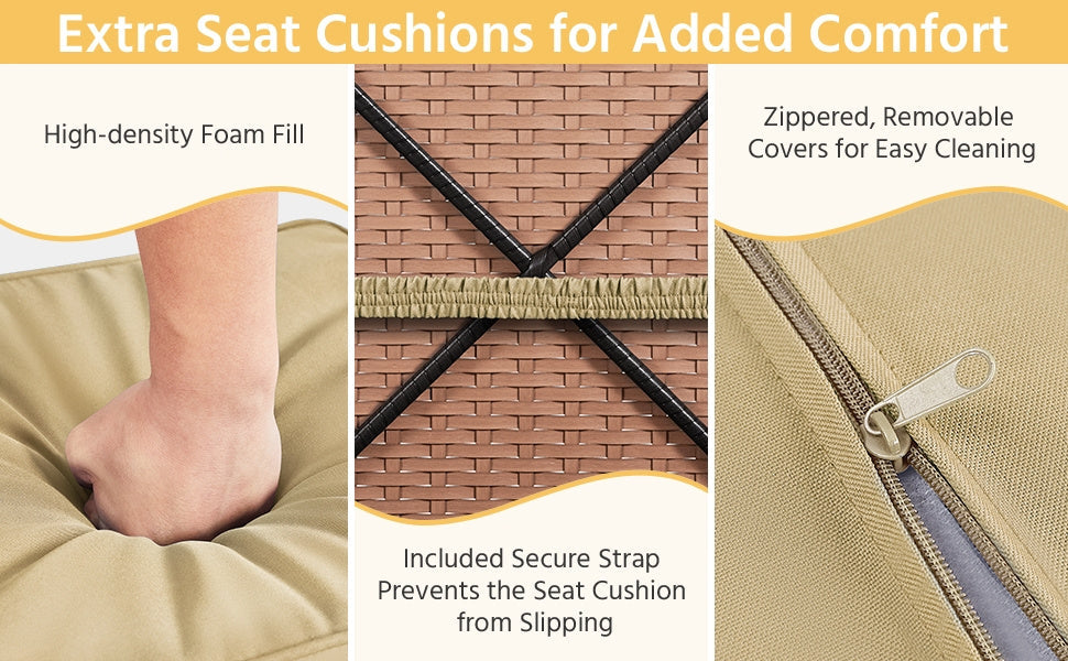 2-Piece Outdoor Rattan Storage Ottoman Set with Cushions