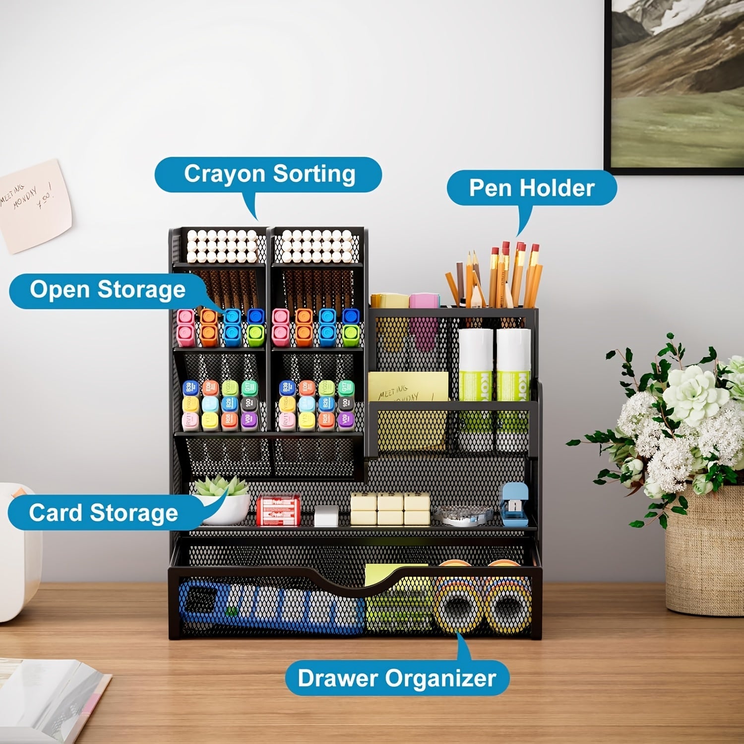 Multi-Layer Iron Mesh Desk Organizer – Large Capacity Desktop Storage for Office, School & Home
