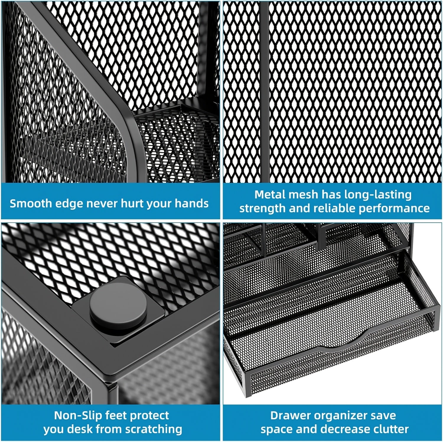 Multi-Layer Iron Mesh Desk Organizer – Large Capacity Desktop Storage for Office, School & Home