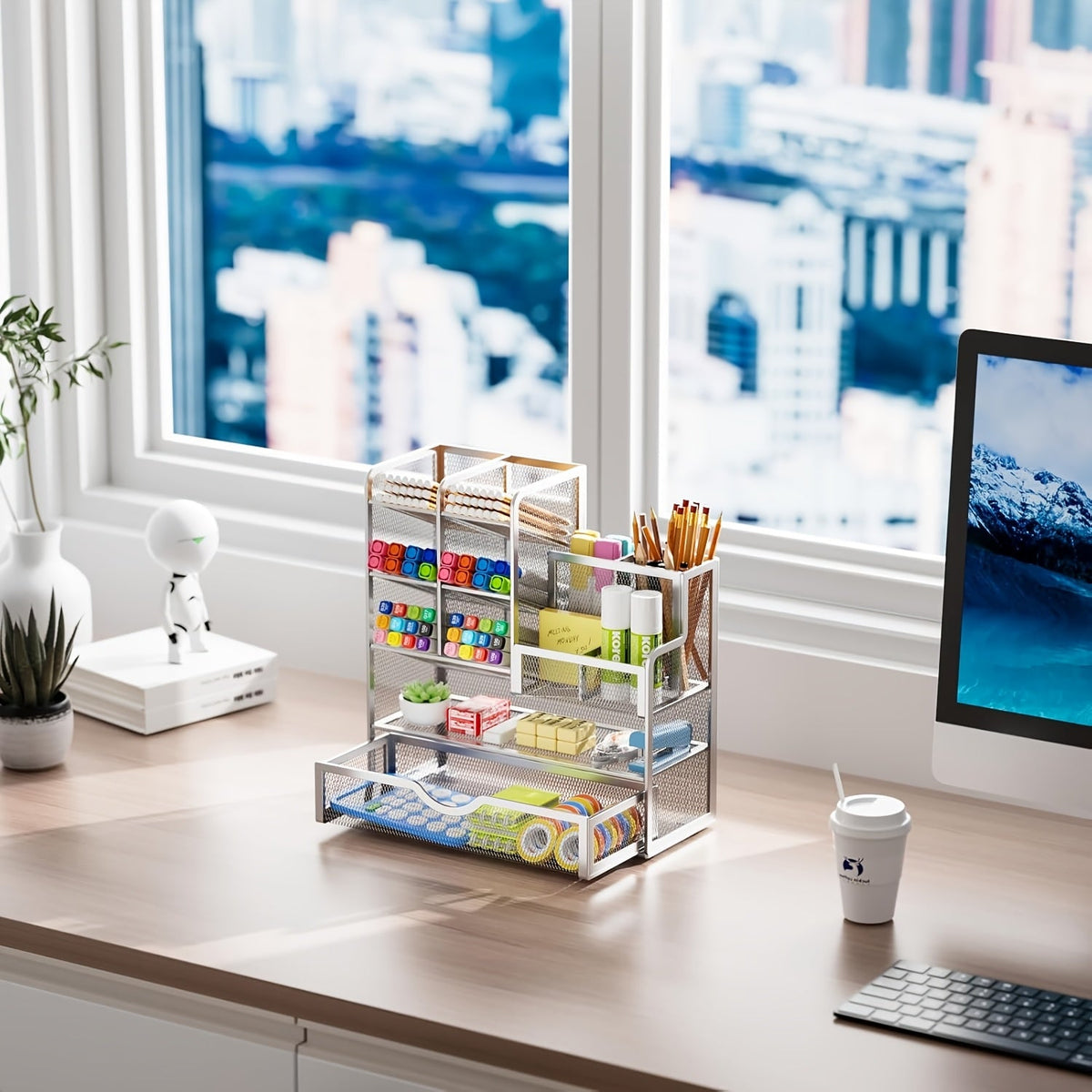 Multi-Layer Iron Mesh Desk Organizer