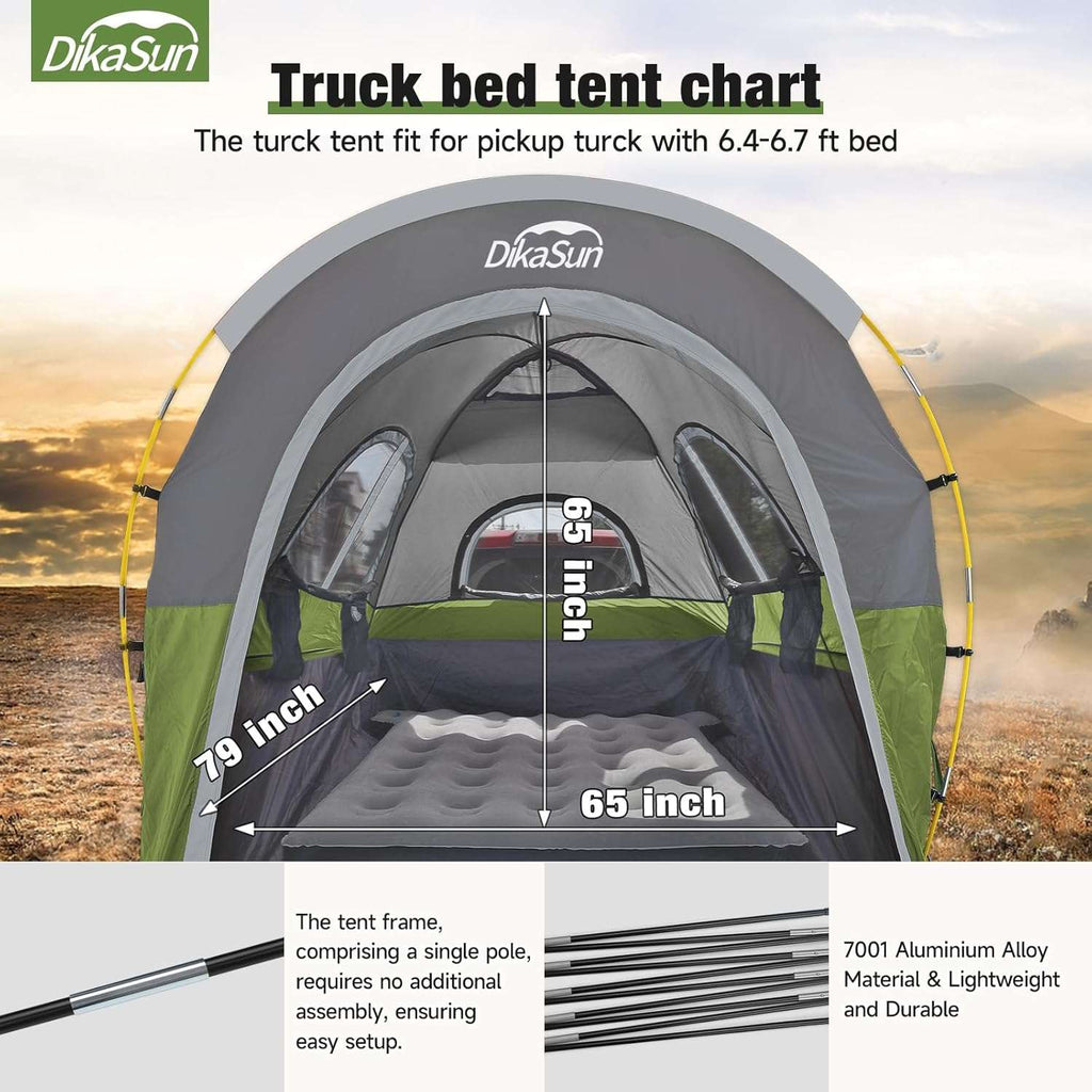 Dikasun 5.5–6.7ft Pickup Truck Bed Tent with Awning – Green