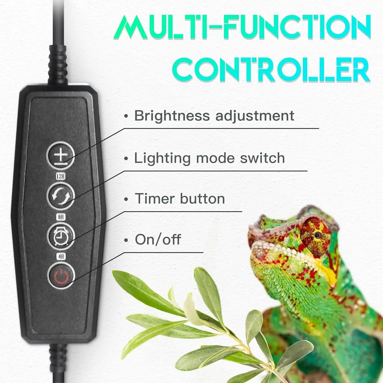 Dimmable LED Reptile UVB Lamp – 12W, 8000-Hour UVB Module | 4 Brightness Levels & Auto Timer | 5", 8" & 12" Sizes