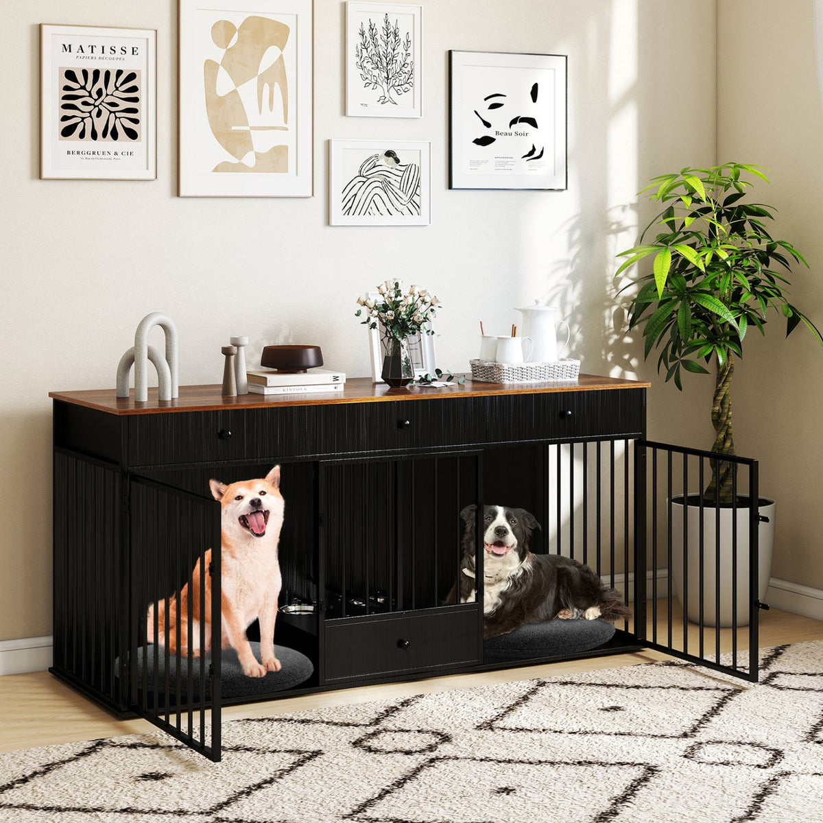 71" Modern Dog Crate Furniture with 3 Drawers