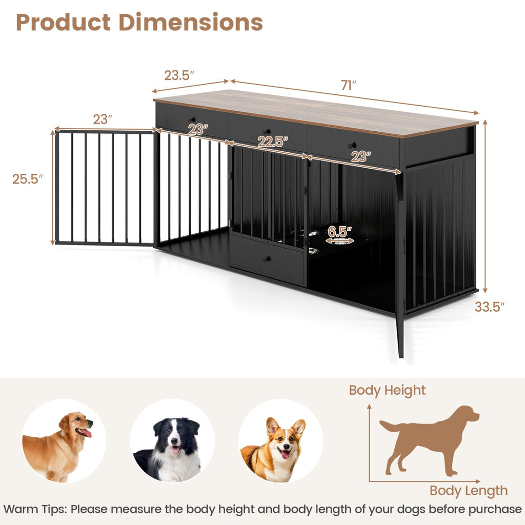 71" Modern Dog Crate Furniture with 3 Drawers