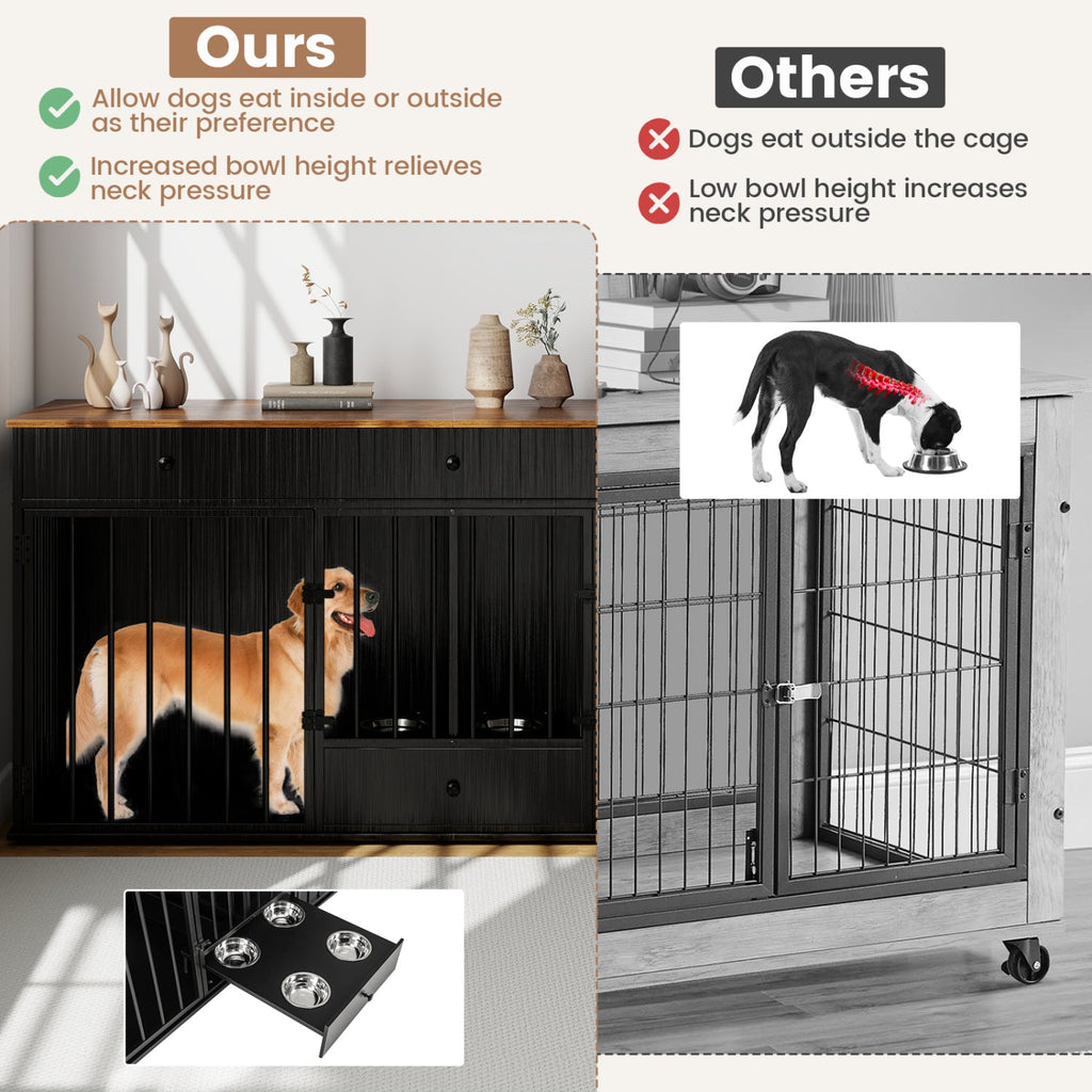 71" Modern Dog Crate Furniture with 3 Drawers