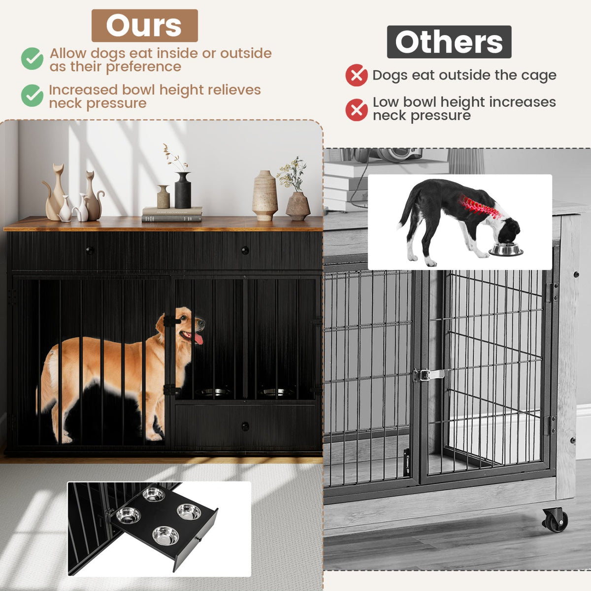 71" Modern Dog Crate Furniture with 3 Drawers