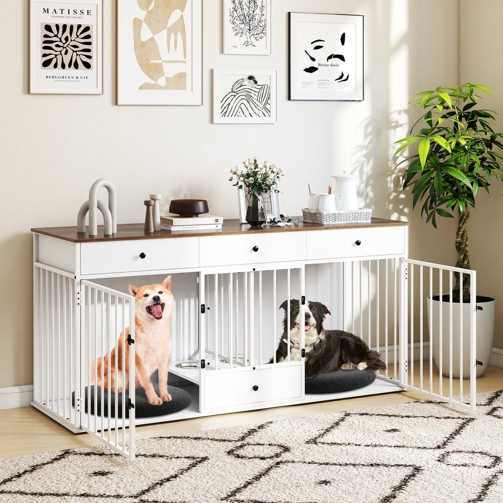 71" Modern Dog Crate Furniture with 3 Drawers