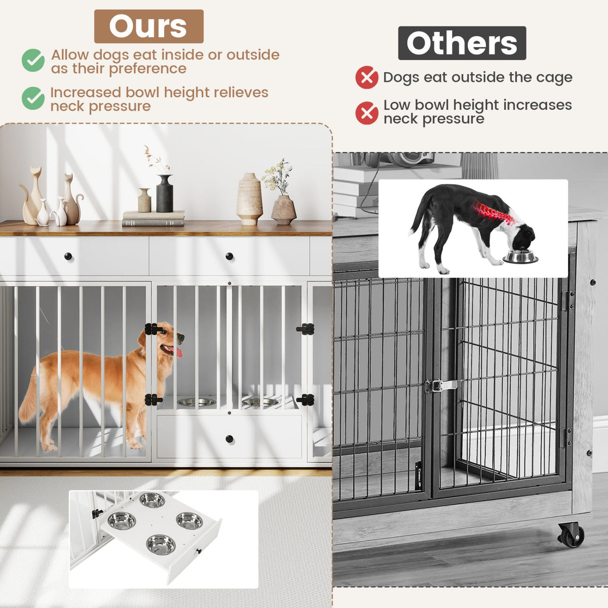 71" Modern Dog Crate Furniture with 3 Drawers