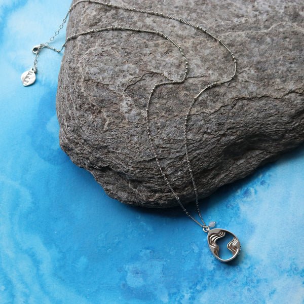 Drift Necklace | Aquamarine & Agate Teardrop Pendant | Silver | Adjustable Chain