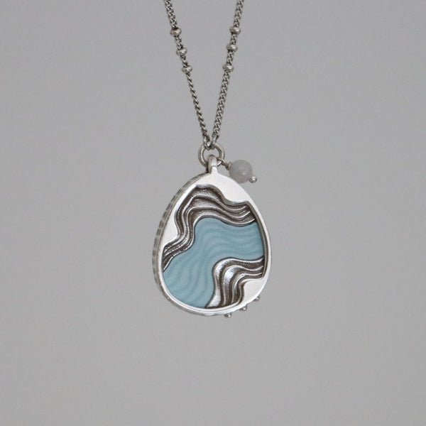Drift Necklace | Aquamarine & Agate Teardrop Pendant | Silver | Adjustable Chain