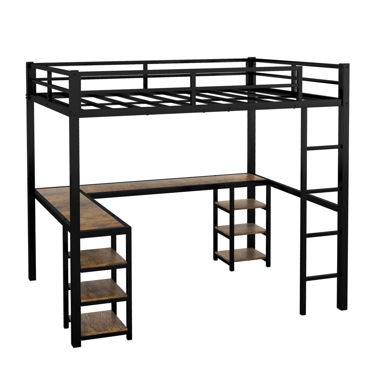 Full Metal Loft Bed with Desk, Shelves & Ladder