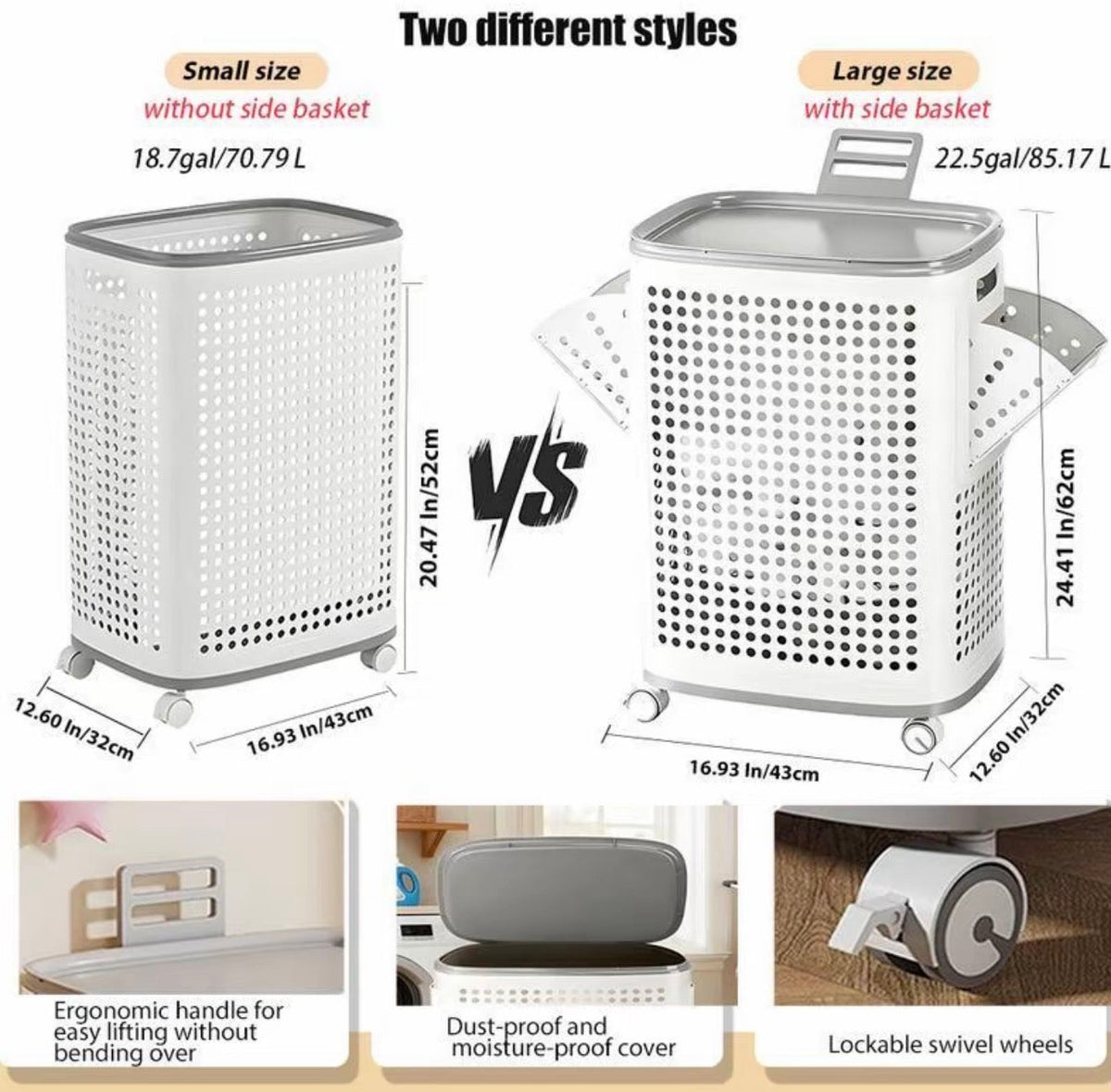 Rolling Laundry Hamper with Lid & Wheels