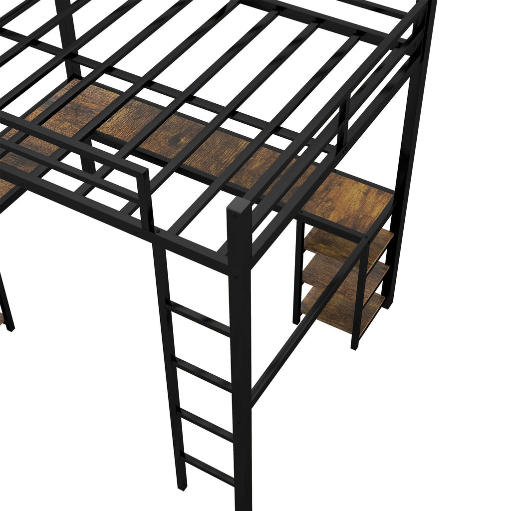 Full Metal Loft Bed with Desk, Shelves & Ladder