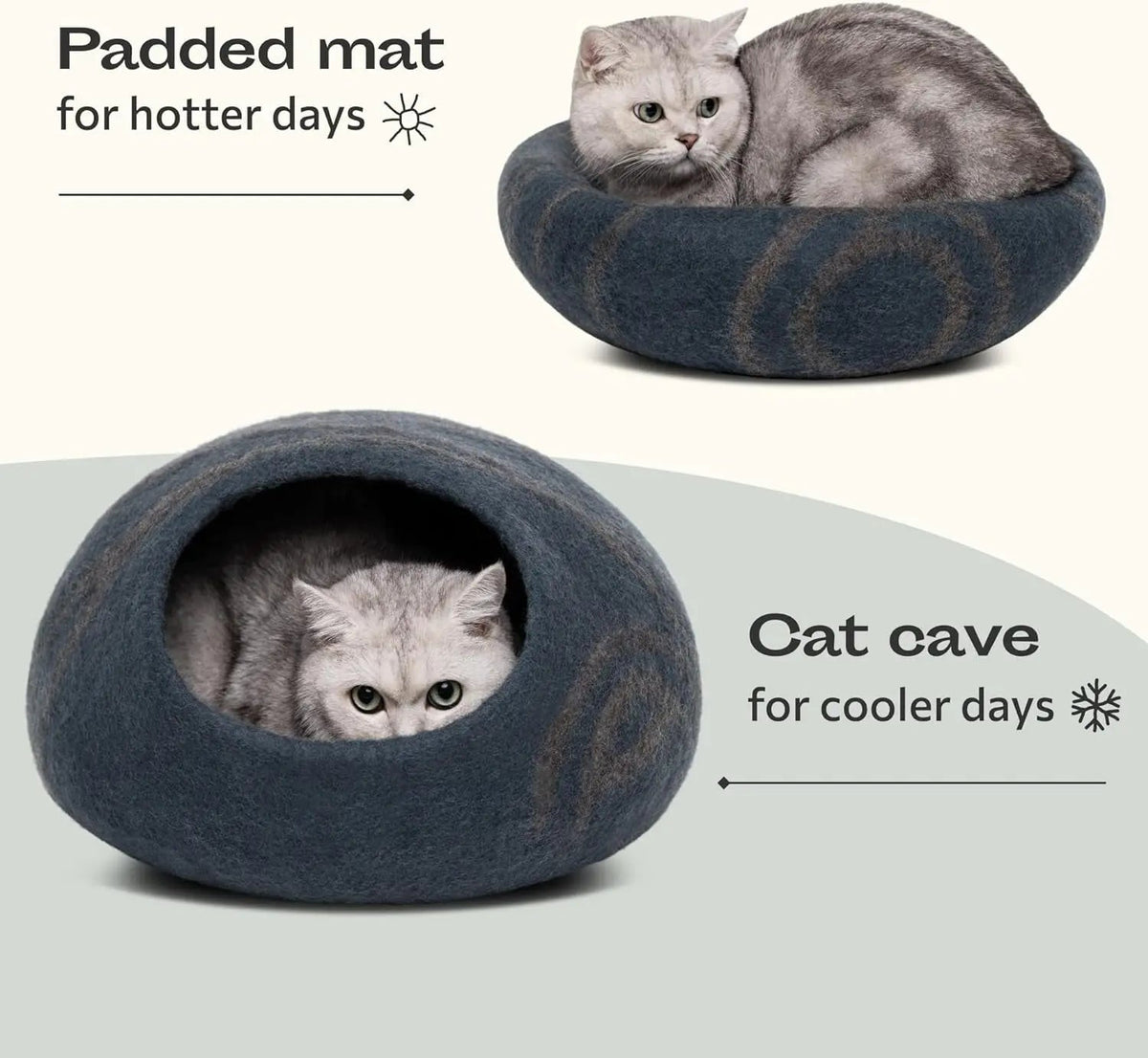 Handmade Merino Wool Cat Cave Bed