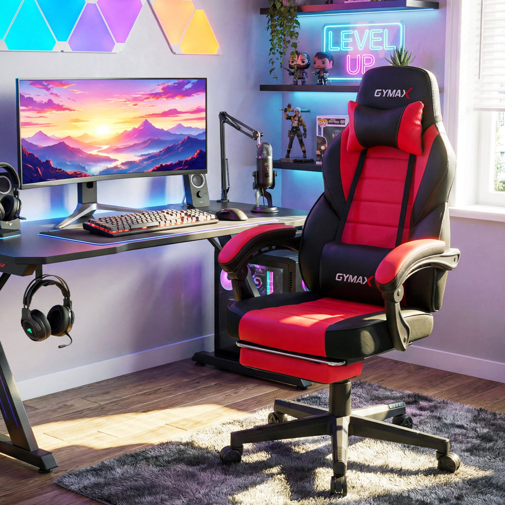 Ergonomic Gaming Chair with Retractable Footrest