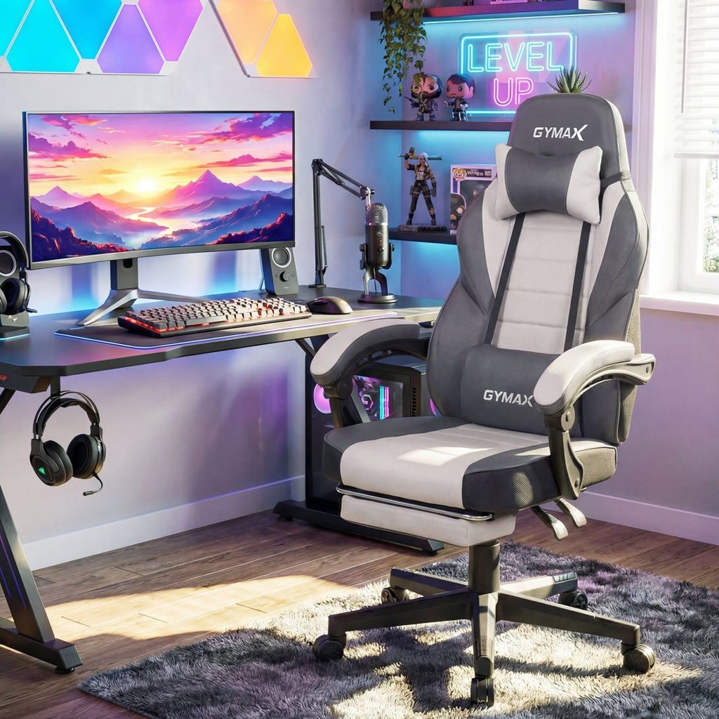 Ergonomic Gaming Chair with Retractable Footrest