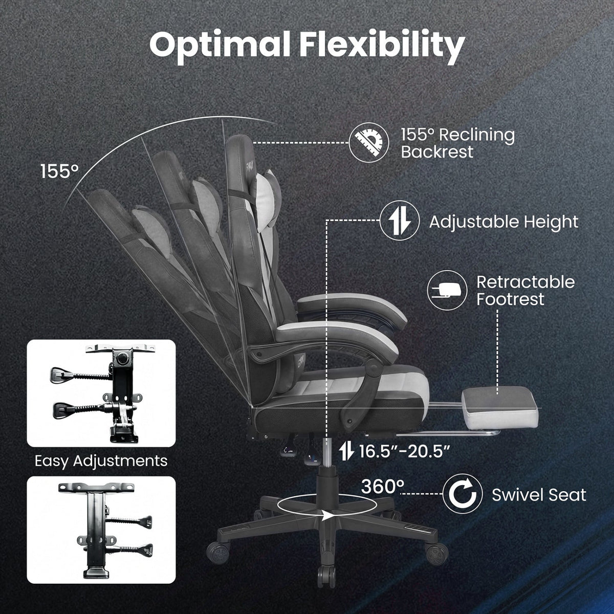 Ergonomic Gaming Chair with Retractable Footrest