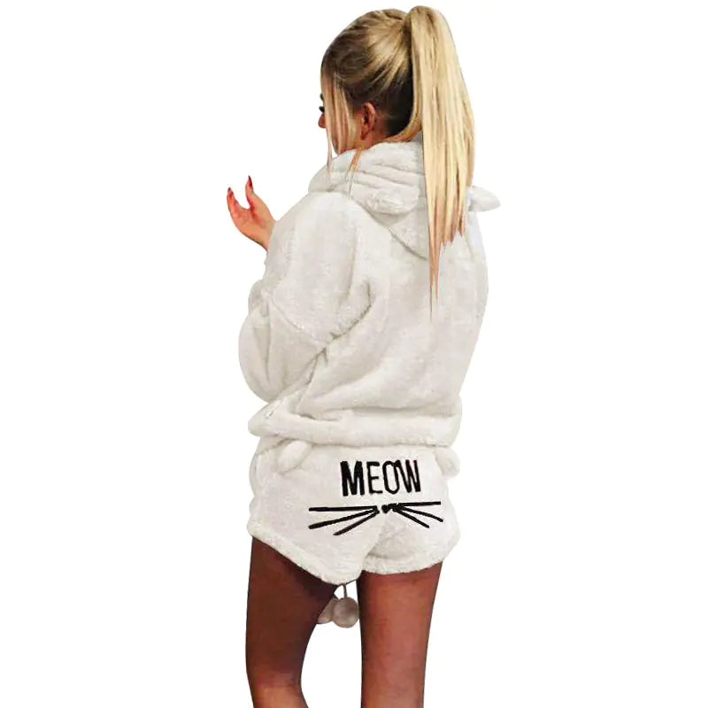 Plush Hoodie & Shorts Pajama Set