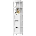 Cabinet Tower — 3 Drawers & 2 Open Shelves in White Wood Finish