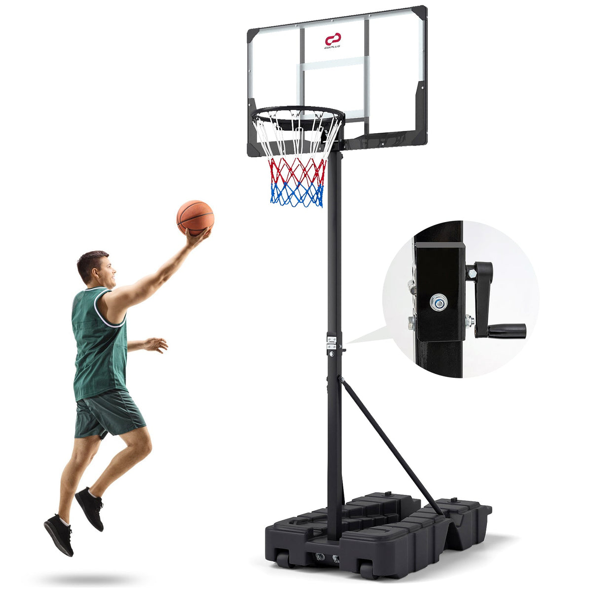 Foldable Basketball Hoop 7.54–10 ft Stepless Adjustable with PC Backboard