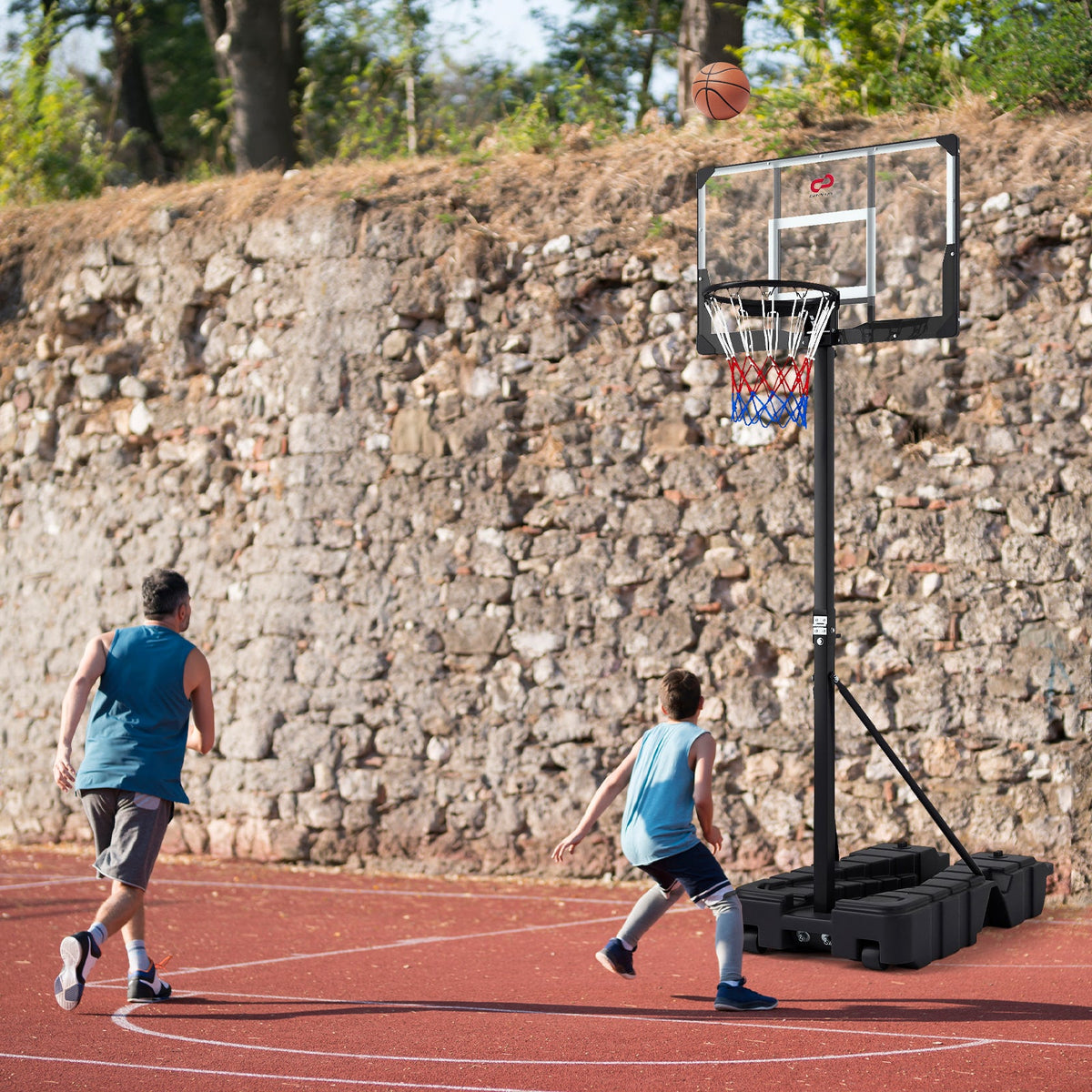 Foldable Basketball Hoop 7.54–10 ft Stepless Adjustable with PC Backboard