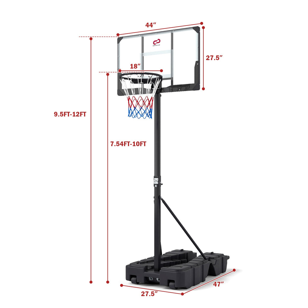 Foldable Basketball Hoop 7.54–10 ft Stepless Adjustable with PC Backboard