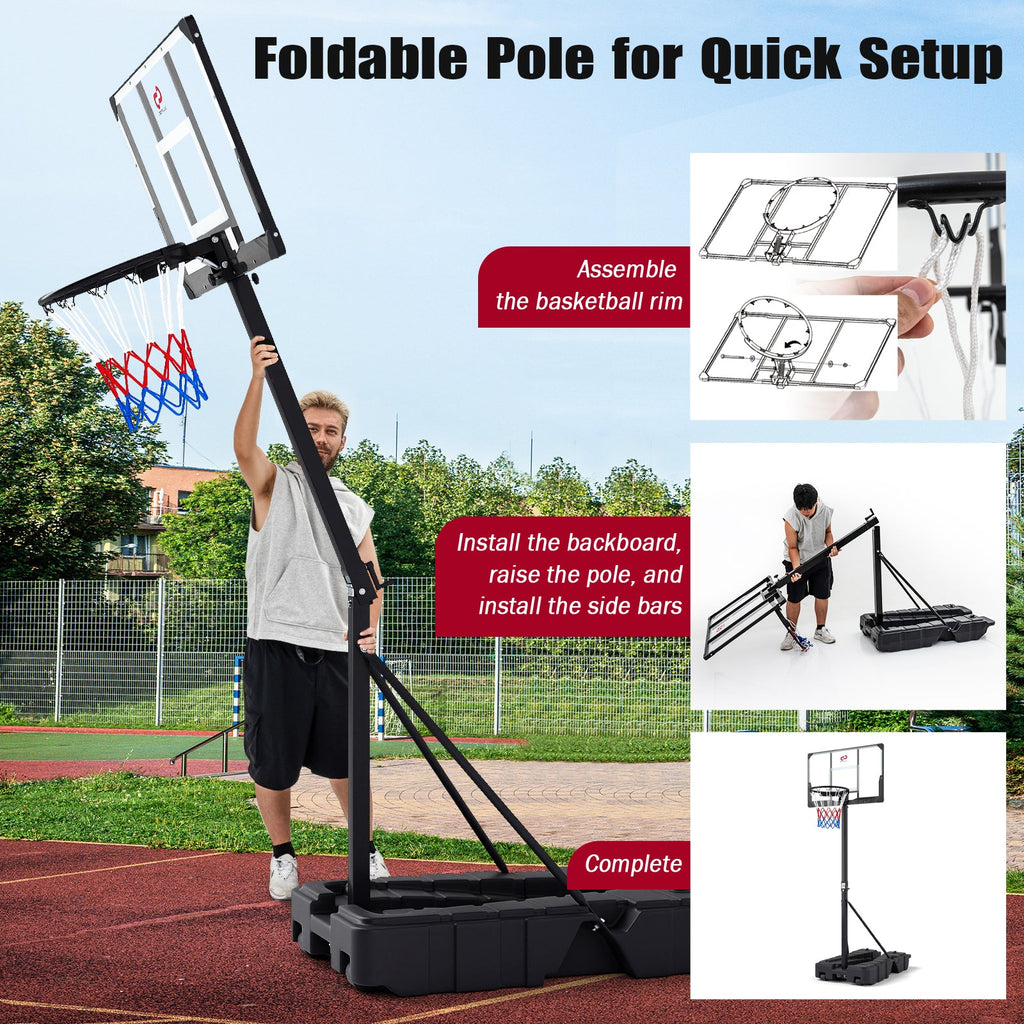 Foldable Basketball Hoop 7.54–10 ft Stepless Adjustable with PC Backboard