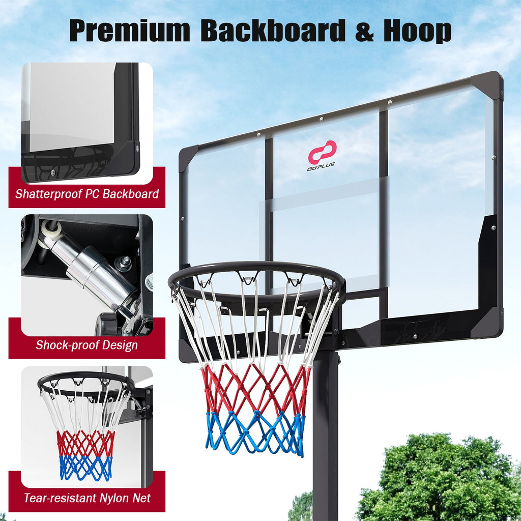 Foldable Basketball Hoop 7.54–10 ft Stepless Adjustable with PC Backboard