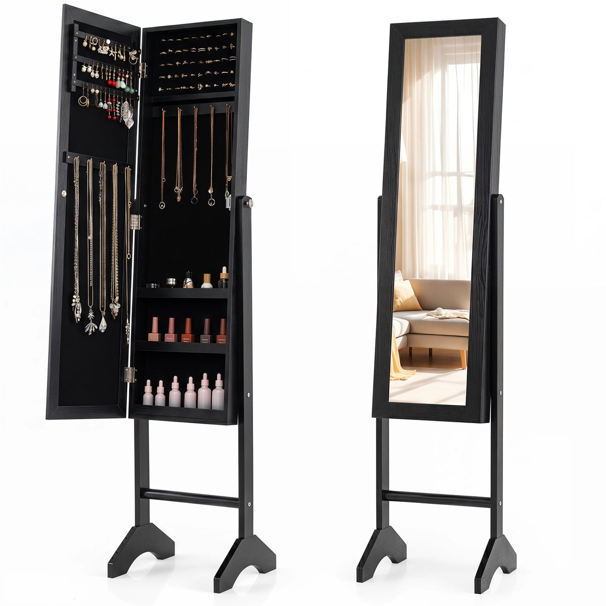 Freestanding Jewelry Armoire with Full-Length Mirror