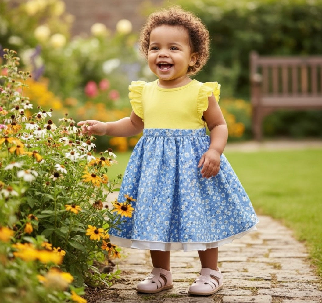 Girls' Cotton Ruffle Dress – Bright Blossom Toddler Summer Dress (1T–5T)