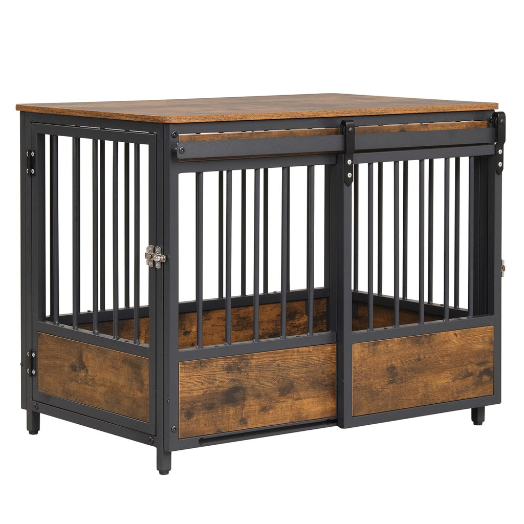 Dog Crate Furniture with Sliding Barn Door & Side Door