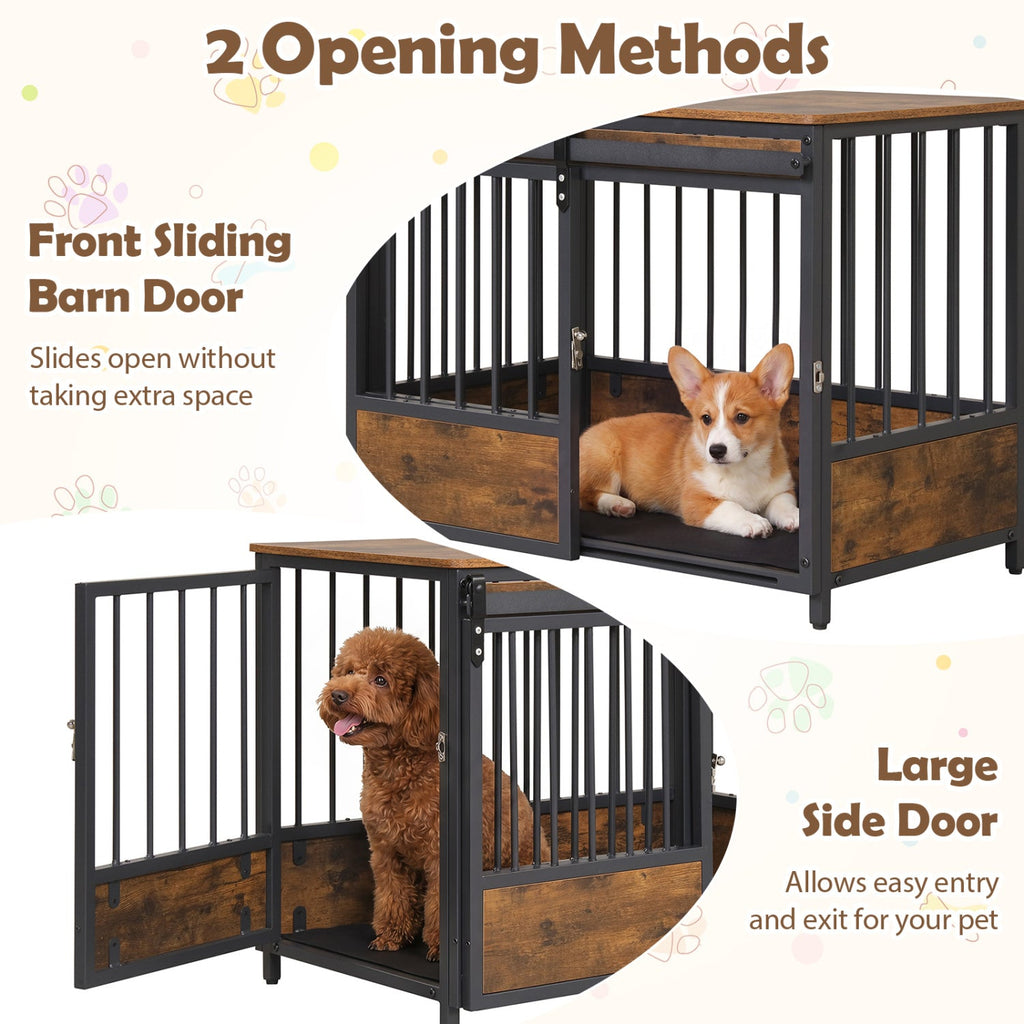 Dog Crate Furniture with Sliding Barn Door & Side Door