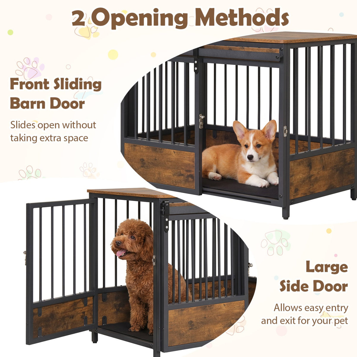 Dog Crate Furniture with Sliding Barn Door & Side Door