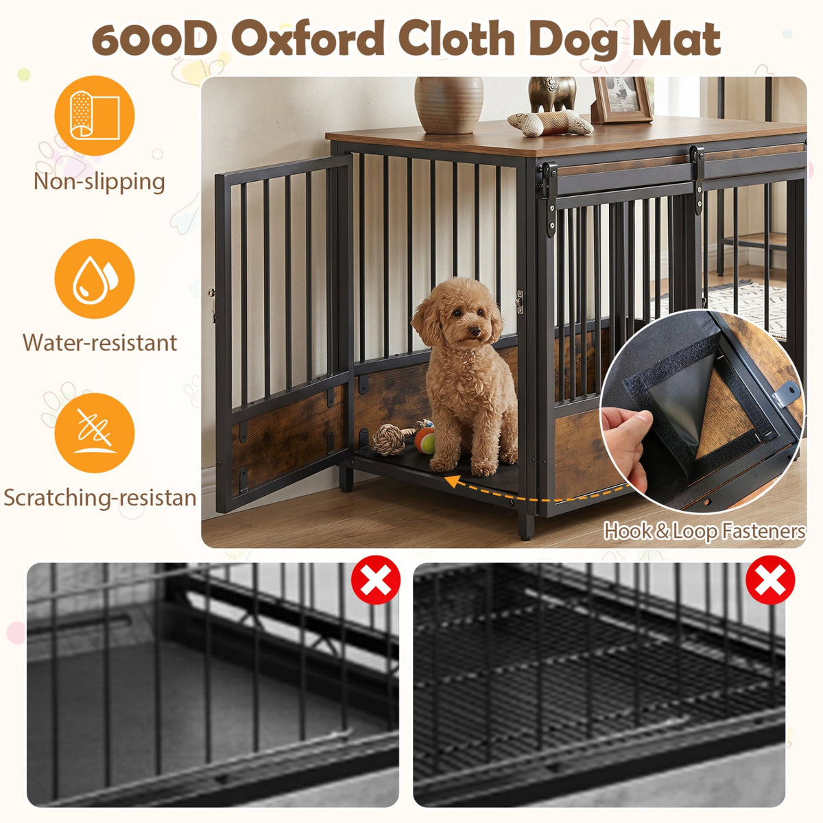 Dog Crate Furniture with Sliding Barn Door & Side Door